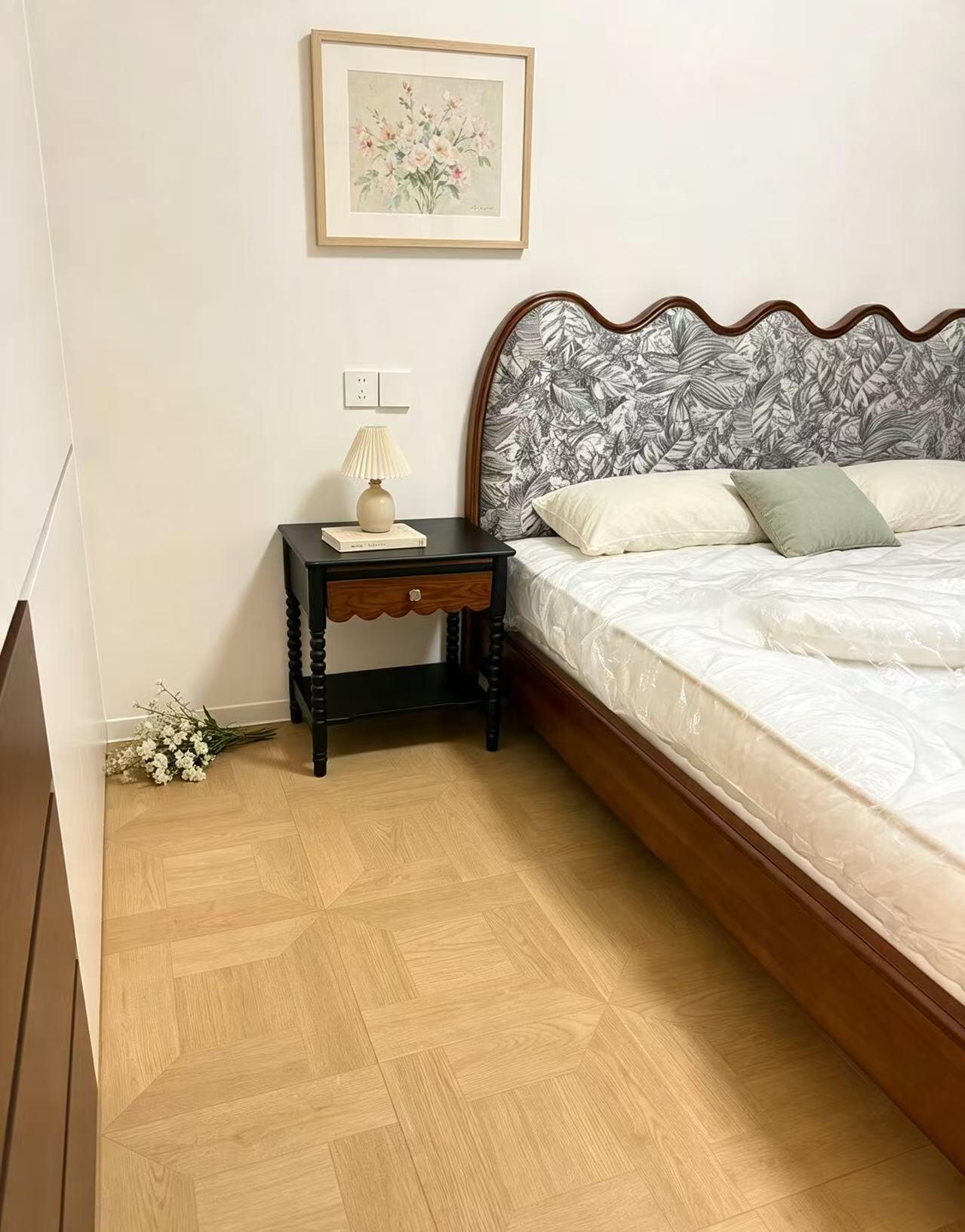 Parquet-Effect Tiles in a Duplex Home — Bedroom | Returning to Wood Tones