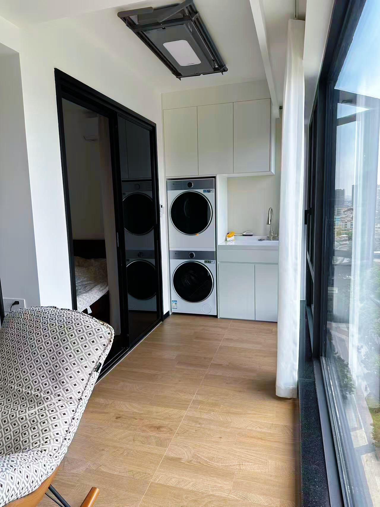 Wood-Strip-Effect Tiles in a Mid-Century Home — Balcony